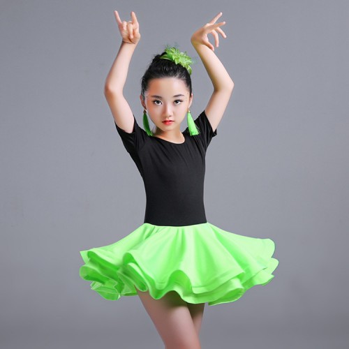 Girls latin dresses for kids children stage performance green red competition ballroom dancing dresses